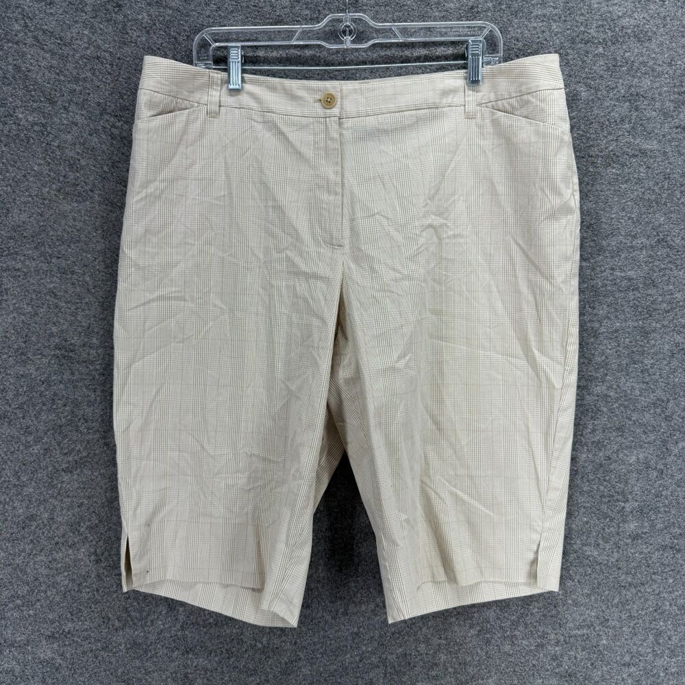 Jones New York Shorts Women 16W Plus Beige Plaid High Rise Skimmer Cotton